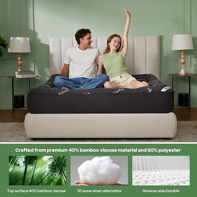 BEDLORE Queen Mattress Topper Viscose Bamboo, Thick Pillow Top Mattress Pad | Stretchable Pockets Fit 6”-18” Mattress, Soft Breathable Mattress Topper for Back Pain Relief and Hot Sleepers(Dark Gray)