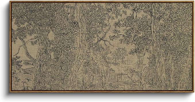 InSimSea Extra Large Framed Vintage Wall Art, Rustic Forest Sketch, 20x40In | Living Room Country Farmhouse Decor, Landscape Canvas Prints, Retro Trees Long Picture for Bedroom Above of Bed