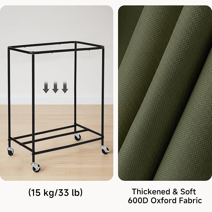 StorageWorks 2 Section Laundry Hamper, 100L Green Sorter Cart with Wheels | 2 Section Laundry Hamper with Wheels, Green Sorter Cart, Rolling Organizer for Bedroom, Bathroom, Apartment