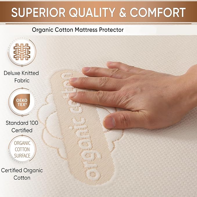 Crib Organic Mattress Protector Pad - Premium Organic Cotton Waterproof Breathable Mattress Pad Cover - 250 GSM Comfort - Deep Pocket - Fitted Comfort