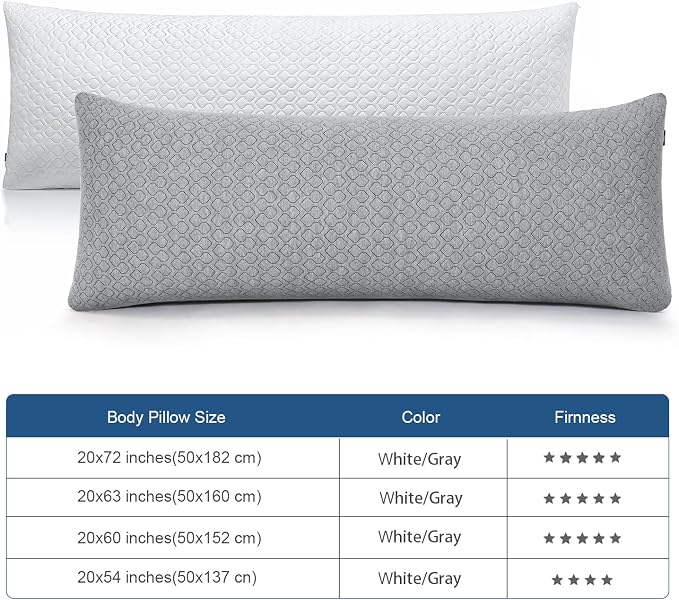 Rainmr Extra Long Body Pillow Cubies Memory Foam 150x50cm – Anime Body Pillow Insert for Adults – with Cooling Gray Cover Huggable Pillows 20x60 inches
