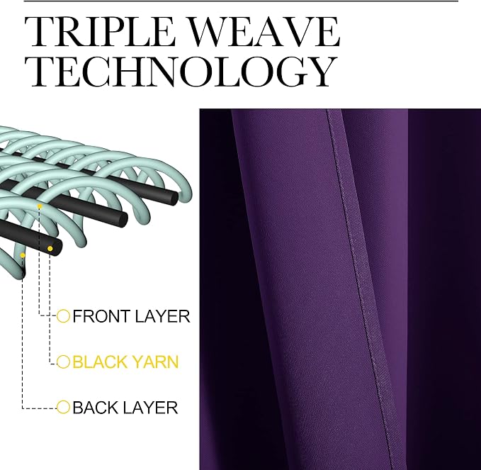 NICETOWN Kitchen Short Blackout Curtains, Set of 2, 42 x 68in, Royal Purple | Home Decoration Thermal Insulated Solid Ring Top Blackout Curtains/Drapes for Bedroom