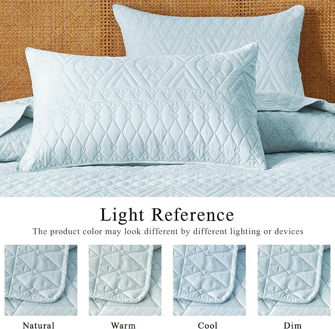 akkialla King/Cal King Size Quilt Bedding Set,Sky Blue Lightweight Microfiber Soft Bedspread,Modern Style Geometric Pattern Coverlet Set for All Seasons,3 Piece(1 Quilt,2 Pillow Shams)