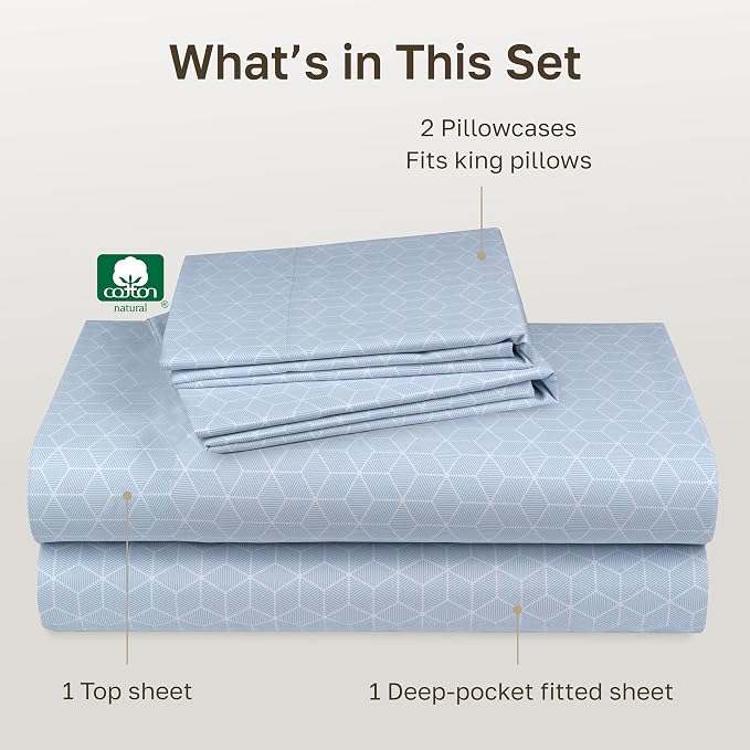 California Design Den 600 Thread Count King Size Sheets Deep Pocket Set | 100% Cotton Sateen Backed by Good Housekeeping Seal, Soft & Smooth, 16" Deep Pocket, All-Around Elastic - Print - Geo Urban