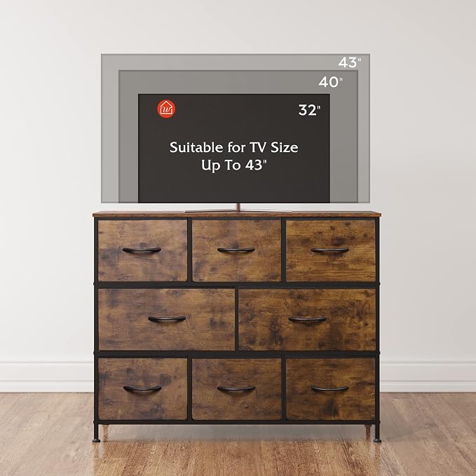 WLIVE 8 Drawer Dresser for Bedroom, Wide Chest of Drawers, Rustic Brown | 8 roomy fabric drawers, Large storage design, Bedroom or living room, Sturdy steel frame, Smooth wood tabletop