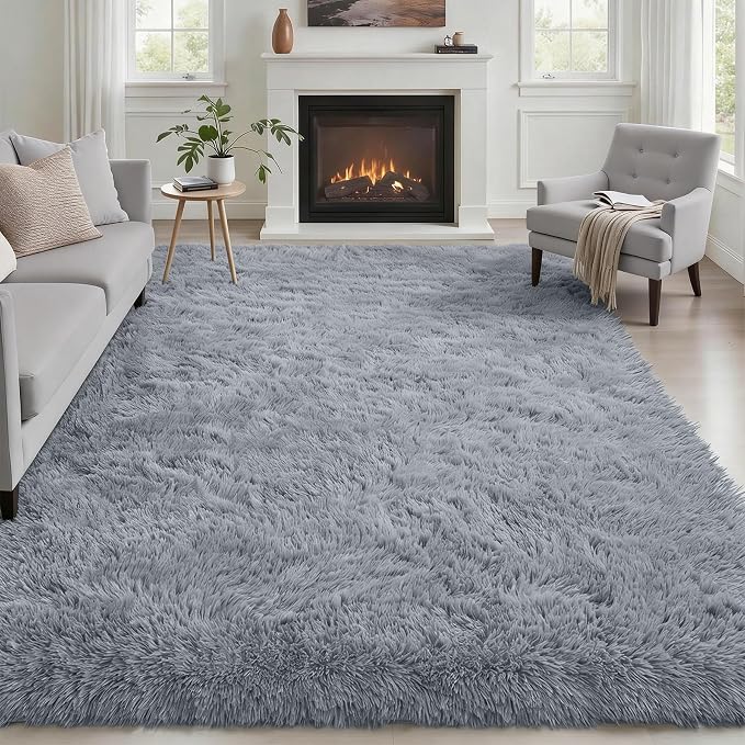 Area Rug Living Room Bedroom: 6x9 Fluffy Plush Shag Carpet Gray | For Kids Room Playroom Nursery Home Decor,Ultra Soft,Non-Slip Non-Shedding,Fuzzy Plush,Large Indoor Floor Carpet,Easy Clean