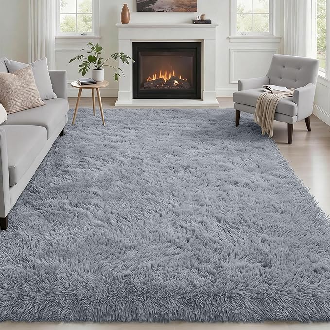Area Rug Living Room Bedroom: 4x6 Fluffy Plush Shag Carpet Gray | For Kids Room Playroom Nursery Home Decor,Ultra Soft,Non-Slip Non-Shedding,Fuzzy Plush,Large Indoor Floor Carpet,Easy Clean