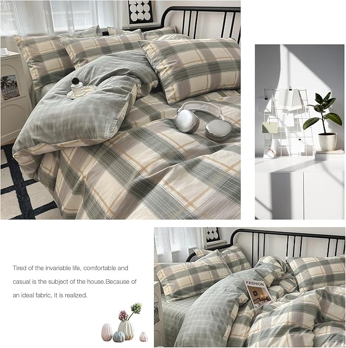 Plaid Full Size Comforter Set Geometric Plaid Grid Comforter Set Fluffy Soft Microfiber Bedding Comforter Farmhouse Checkered Comforter Set for All Season 3 Piece Plaid Bedding Comforter Set Full Size