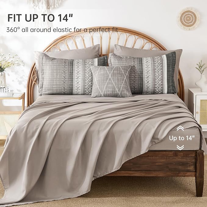 Dintszyayue Taupe King Comforter Size Set, 8 Pieces Striped Texture Bed in a Bag Bedding Sets, Lightweight Soft Comforter and Sheet Set, All Season Microfiber Teen Boys Bedding Sets for Men Women