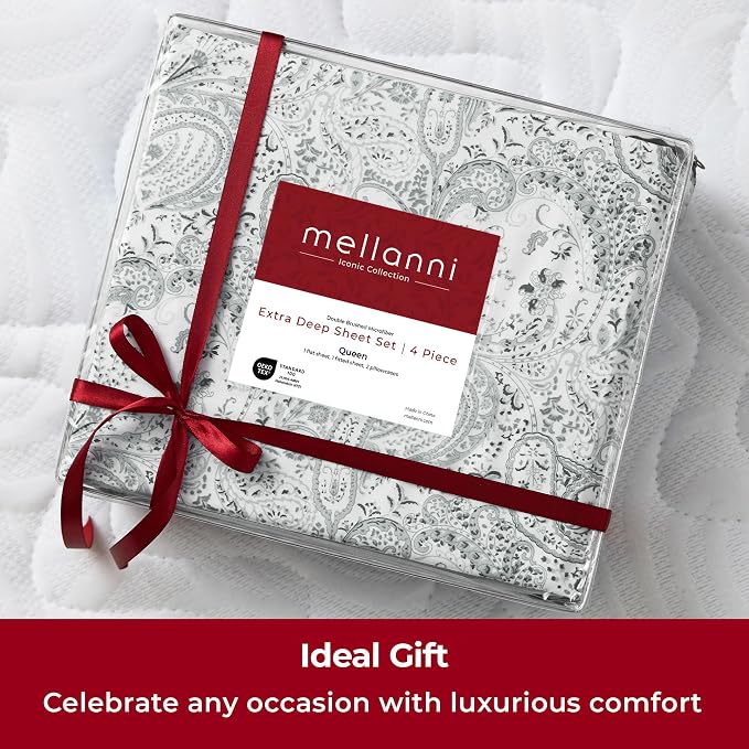 Mellanni Iconic 4-Piece, Ultra Soft Sheet Set (Cal King, Paisley Gray) | 10M+ Sleepers. Lab-tested: Sleeps Cool, Stays Bright, Strong, Smooth. Good Housekeeping Best Bedding, 7 yrs running.