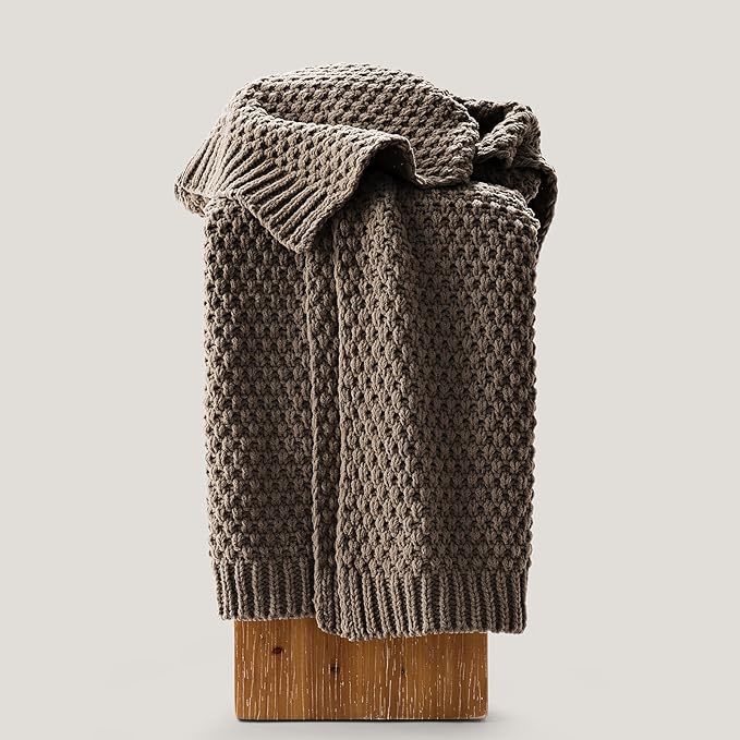 EVERGRACEHOME Chunky Chenille Knit Throw Blanket, 50 x 60, Mocha Brown | Sculpted Moss Stitch, Chic Modern Farmhouse, All-Season Warmth, OEKO-TEX® Certified, Elegant Blanket for Couch, Bed, Sofa