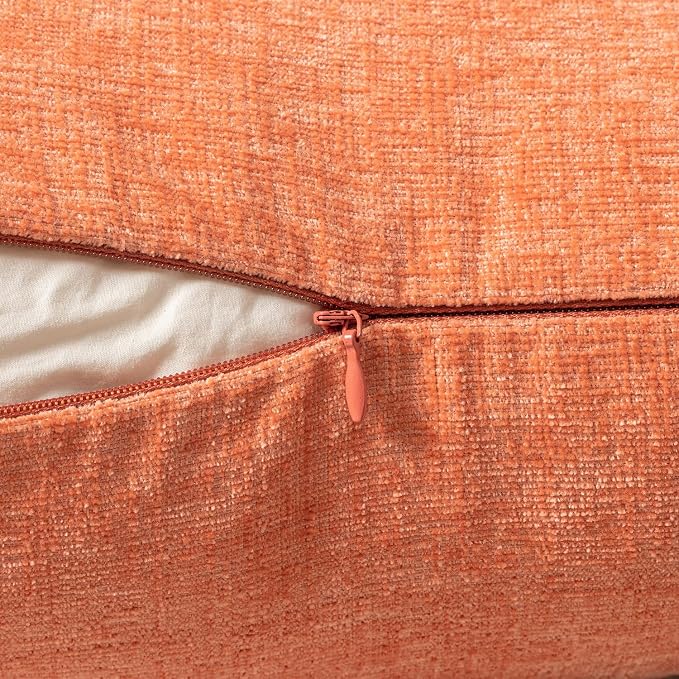MIULEE Soft Chenille Throw Pillow Covers Coral Red 18x18 Inch Pack of 2 | Modern Home Decor, Classic Decorative Pillows, Solid Dyed Cases, Boho Couch Cushion Covers for Sofa Bed Living Room