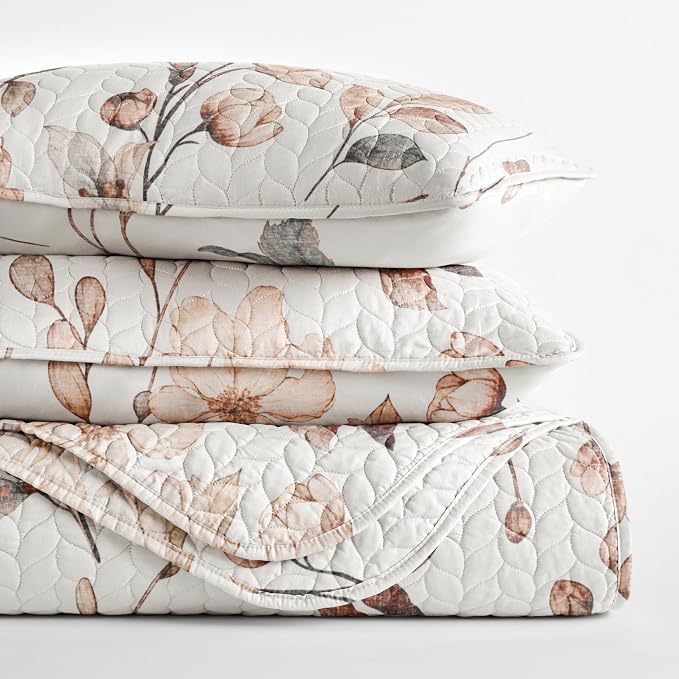 Merit Linens 3 Piece Quilt Set - Super Soft - Lightweight - All Season Quilted Coverlet - Timeless Patterns - Full/Queen Natural