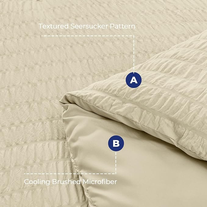 HYMOKEGE Oatmeal California King Comforter Set Seersucker 7 Pieces, All Season Luxury Bed in a Bag for Bedroom, Bedding Set with Comforter, Sheets, Pillowcases & Shams