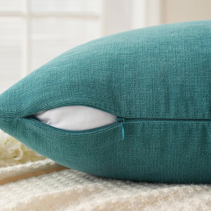 MIULEE Teal Chenille Couch Throw Pillow Covers, 20x20 | Set of 2, Soft Coastal Home Decor, Modern Farmhouse Decorative Pillowcases for Sofa Living Room Bed