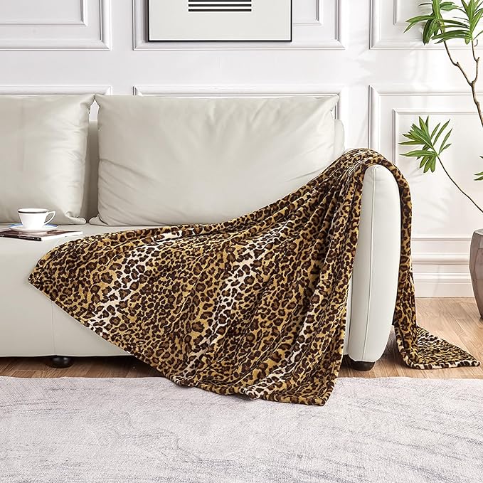 Edenleaf Leopard Print Blanket Fleece Throw for Bed Sofa Travel and Camping, Super Soft Cozy Fluffy Plush Cheetah Print Blanket for All Seasons 50"x60" (Dark Brown)