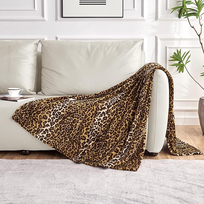 Edenleaf Leopard Print Blanket Fleece Throw for Bed Sofa Travel and Camping, Super Soft Cozy Fluffy Plush Cheetah Print Blanket for All Seasons 60"x80" (Dark Brown)