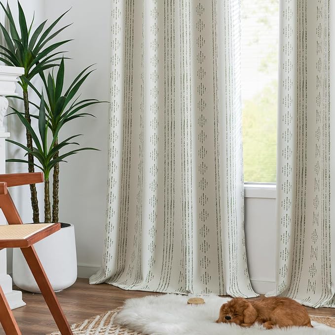 jinchan Boho Blackout Curtains 63 Inch Length for Bedroom Living Room | Sage Green on Beige Geometric Printed Grommet Curtains Room Darkening Thermal Insulated Window Treatments 2 Panels