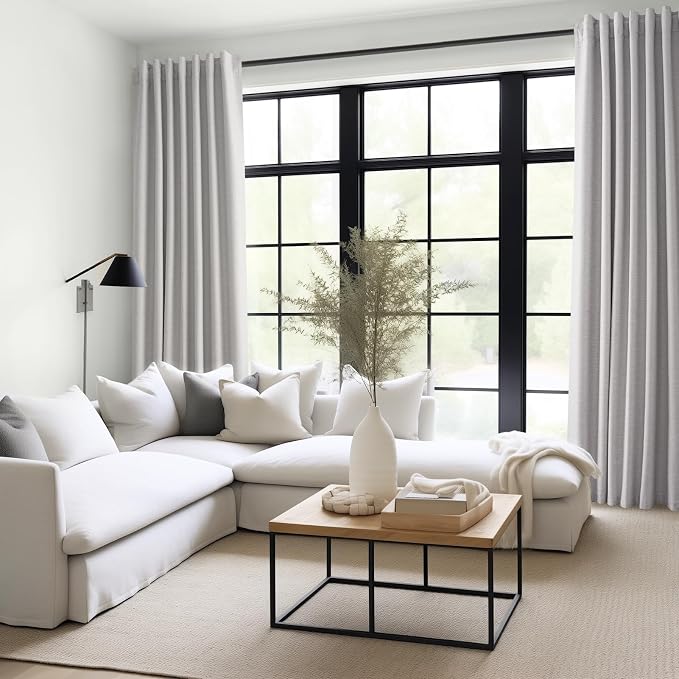 Topfinel 86 Inches Long Custom Blackout Linen Curtains Grey Beige Pinch Pleated Noise Cancelling Curtains with Pin Hooks for Traverse Burlap Viral Drapes 2 Panels for Living Room Bedroom