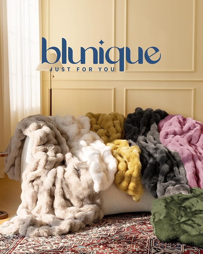 Ultra Soft Cozy Faux Fur Throw Blanket, Fuzzy Plush Thick Bubble Blanket, Oversize Luxury Fluffy Blanket for Couch, Sofa, Bedroom, and Living Room,50x60 Inches,Pink