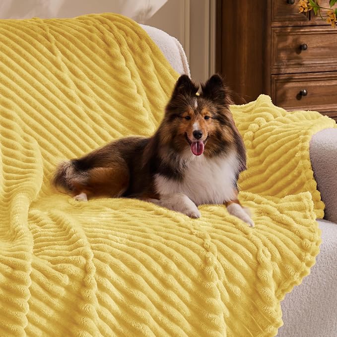 BEDELITE 3D Ribbed Light Yellow Fleece Throw Blanket for Couch, 50x60 Inch | Soft Warm Decorative Fluffy Blanket, Cozy Plush Lightweight Fuzzy Throw Blanket for Bed Sofa Home Room Decor, Gift for Women