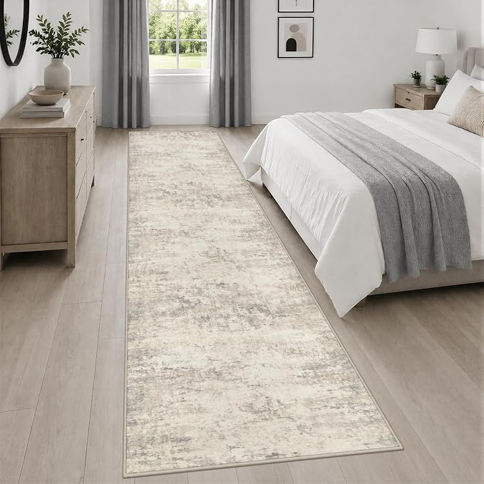 2.6x14 Washable Runner Rug:Modern Abstract Soft Carpet Brown Beige | For Hallway, Bedroom, Kitchen, Laundry, Bathroom,Door Mat,Modern Abstract,Machine washable,Non-Slip,Stain Resistant,Indoor