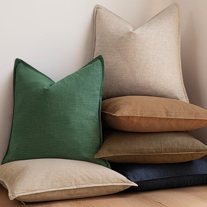 Foindtower Linen Solid Decorative Throw Pillow Covers 26x26 Inch Pine Green | Boho Farmhouse Morden Pillowcase,Pack of 2 Soft Accent Cushion Covers,Rustic Home Decor for Chair Couch Bedroom Living Room