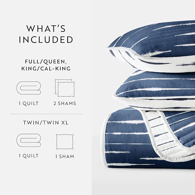 Merit Linens Soft Quilt Coverlet Bedding Set - Reversible Patterns - Full/Queen Navy
