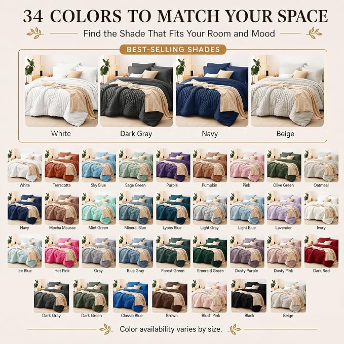 Full Comforter Sets, 7 Pieces Grayish Blue Seersucker Bed in a Bag | OEKO-TEX Certified, All Season Bedding Set with 240 GSM Down Alternative Comforter, Flat & Fitted Sheets, Pillowcases & Shams