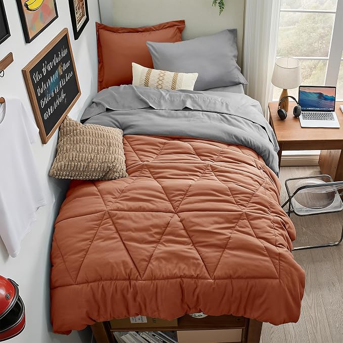 BEDELITE Twin XL Comforter Set 5 Pieces, Burnt Orange Bed in A Bag | Soft All Season Down-Alternative Comforter, Sheets, Pillowcases & Shams, OEKO-TEX Certified Bedding for Drom Room, College
