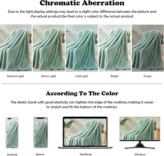 NEWCOSPLAY Fleece Ribbed Cozy King Blanket for Couch, Mint Green, 90"x110" | Premium Silky Flannel Blanket, Soft Lightweight Fluffy Throw Blanket for Bed Sofa Decor, Gift for All Season Use