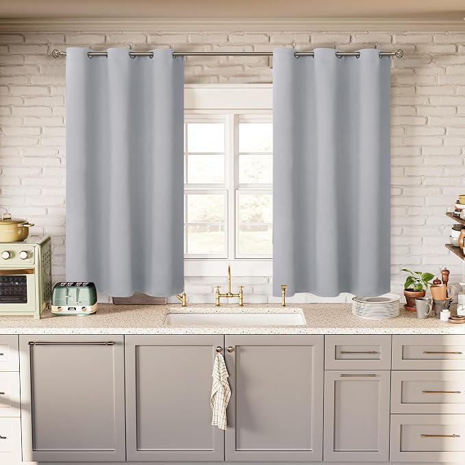 BGment Short Curtains for Small Window 45 Inch Long - Light Grey 2 Panels | Grommet top, Room Darkening, Sunblock, Thermal Insulated, Window Drapes for Kitchen, 38x45 Inch