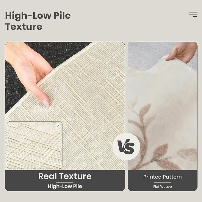 8x10 Area Rugs for Living Room, High-Low Pile Washable Rug, Ivory | Soft Fluffy Textured Design Non Slip & Lighweight, Folable, Stain Resistant Floor Carpet Rug for Bedroom, Dining Room, Office