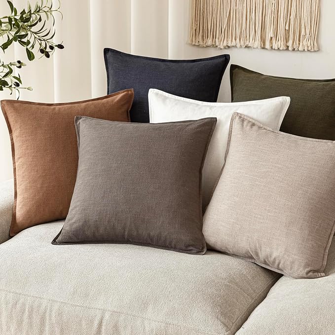 Foindtower Linen Solid Decorative Throw Pillow Covers 22x22 Light Coffee | Pack of 2 Boho Farmhouse Morden Pillowcase,Accent Rustic Cushion Covers,Home Decor for Chair Couch Sofa Bedroom Living Room