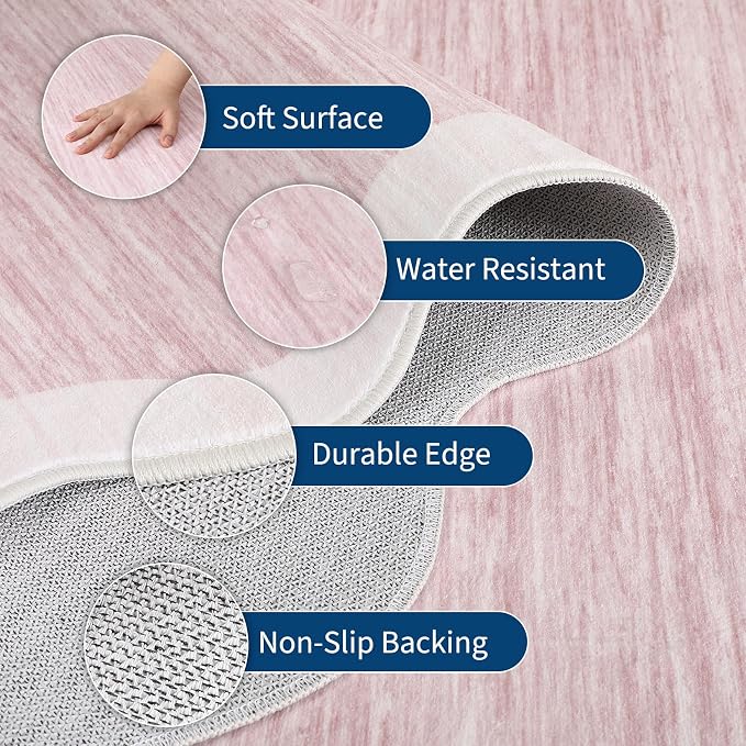 GarveeHome Scalloped Washable Area Rug 4x6 Entryway Rug Non Slip, Pink | Modern Abstract Soft Accent Rugs for Bedroom Nursery Low Pile Stain Resistant Carpet for Office