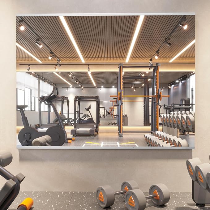 pertetey 48 x 30 in Home Gym Mirrors, Frameless, 2-Pack | Tempered Glass, Full Body View, Wall Mounted for Yoga, Exercise, Dance Studio
