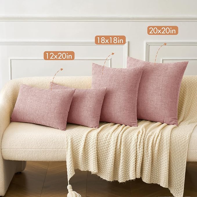 MIULEE Soft Chenille Throw Pillow Covers Blush Pink 20x20 Inch Pack of 2 | Modern Home Decor, Classic Decorative Pillows, Solid Dyed Cases, Boho Couch Cushion Covers for Sofa Bed Living Room