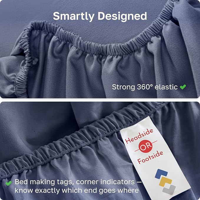 California Design Den Soft 100% Cotton Sateen Fitted Sheet Queen, Blue | 400 Thread Count Backed by Good Housekeeping Seal, 16" Deep Pocket, All-Around Elastic, No-Pop Fit, Durable, OEKO-TEX