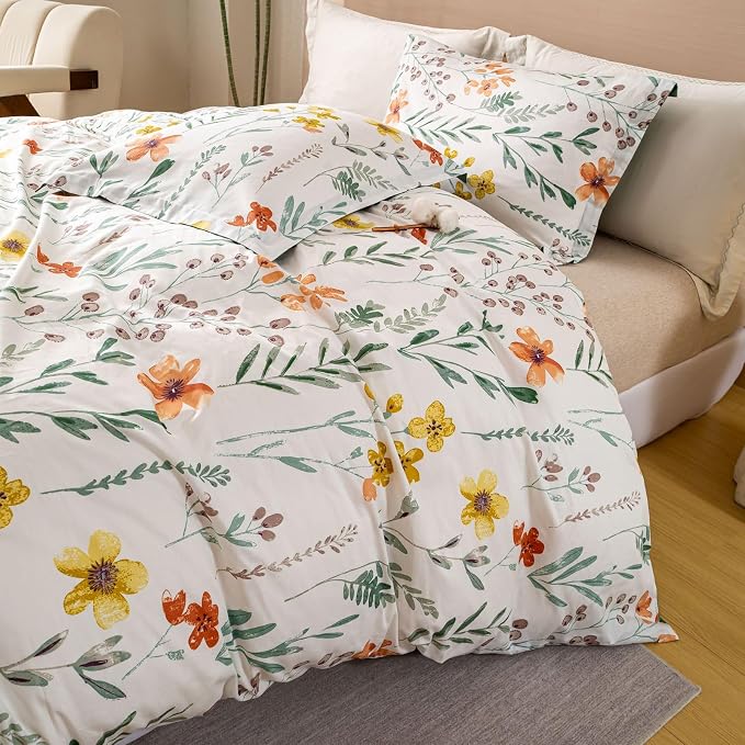 OAITE Twin Duvet Cover Set 3pcs 100% Cotton with Green Pastoral | Cottagecore,Soft, Breathable,Long-lasting,Comfort,Hidden Zipper,8 Corner Ties,Easy Care for All Season