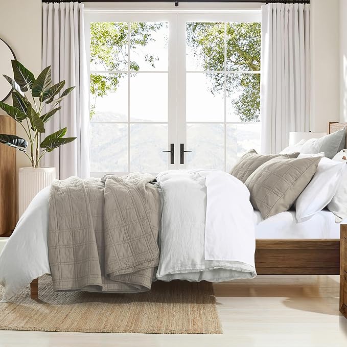 HORIMOTE HOME 100% Cotton Quilt Set Queen Size, Taupe Pre-Washed Bedspreads Coverlet Set in Geometric Pattern, Cozy Lightweight Stitching Decorative Bedding Cover with 2 Shams for All Season