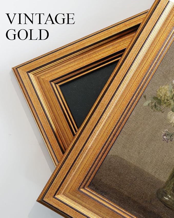 VIYYIEA Vintage Gold Framed Wall Art for Living Room, Flowers Canvas Prints Home Decor, Oil Painting Picture, Bedroom Wall Decor Gifts for Friends or Family -【A bottle of flowers】-(16L x 12W)