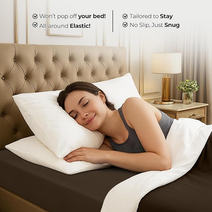 King Fitted Sheet, Ultra Soft Fits Up to 16 Inch Deep Pocket, Brown | Hotel Comfort, Cooling & Breathable Cotton like Polyester, Easy Fit, Wrinkle & Fade Resistant, Snug Fit, Easy Care, Oeko-Tex