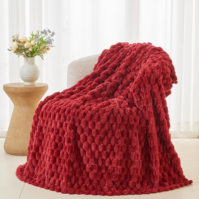NEWCOSPLAY Fleece Clouds Cozy Twin Blanket for Couch, Red, 60"x80" | Premium Silky Flannel Blanket, Soft Lightweight Fluffy Throw Blanket for Bed Sofa Decor, Gift for All Season Use