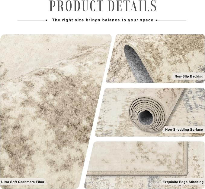 5x8 Area Rug Living Room: Modern Washable Soft Carpet Beige Brown | For Bedroom Dining Room Farmhouse Nursery Hallway Office,Modern Abstract,Machine washable,Non-Slip,Stain Resistant,Indoor