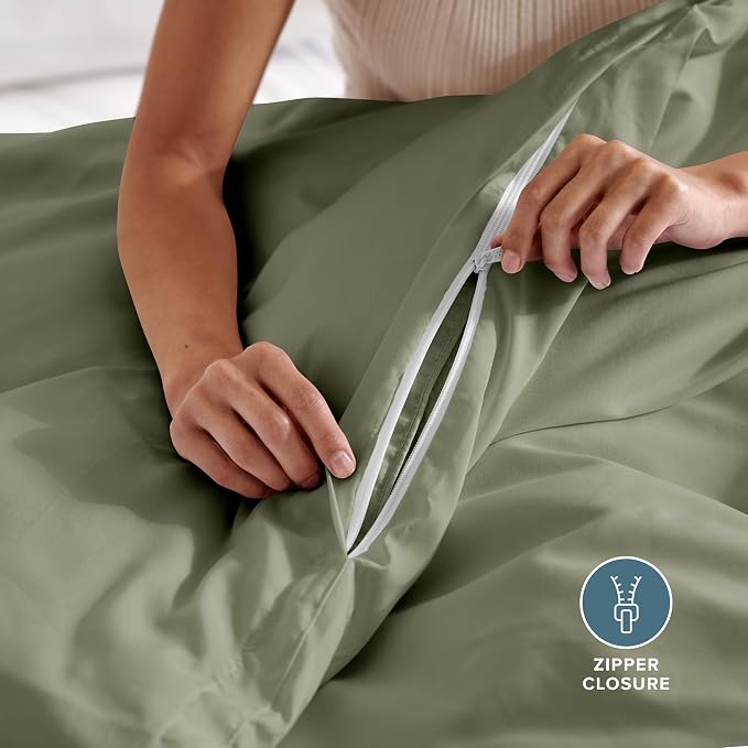 Bare Home Duvet Cover Set 1800 Ultra-Soft (Oversized King, Sage) | Lightweight, Cooling, Breathable, Premium 1800 Ultra-Soft, All-Season