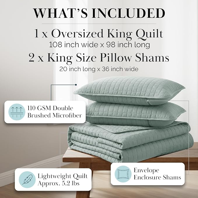 Southshore Fine Living, Inc. Oversized King Quilt Bedding Set, Soft Microfiber, Stain and Pet Hair Resistant Bedding, California/King Size Quilt Coverlet Bedspread Set with 2 Shams, Steel Blue