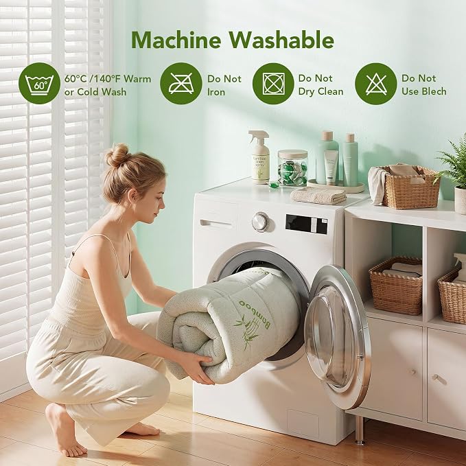 King Size Mattress Topper Viscose Made from Bamboo, Extra Thick Quilted Pillow Top, Naturally Cooling & Breathable for Hot Sleepers, Back Pain Relief, Deep Pocket Skirt Fits 6-18", Green