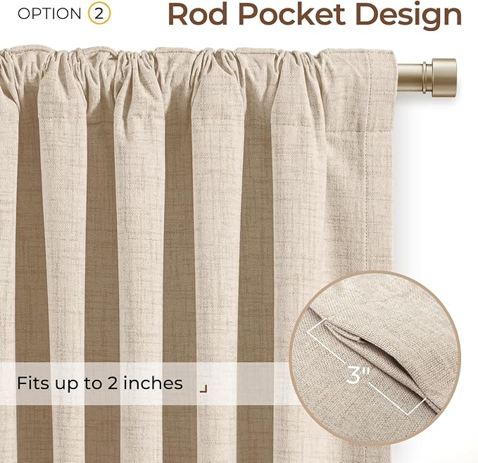 INOVADAY Extra Wide 100% Blackout Linen Curtains for Bedroom 102x96 Oatmeal | Linen Textured, Light Blocking, Room Darkening, Thermal Insulated, Back Tab Top, Window Curtains for Sliding Door, 1 Panel
