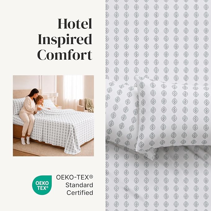 Modern Threads Printed 4-Piece Extra Soft Bedding Sheets & Pillowcase Set, Deep Pocket up to 16 inch Mattress Claire Queen