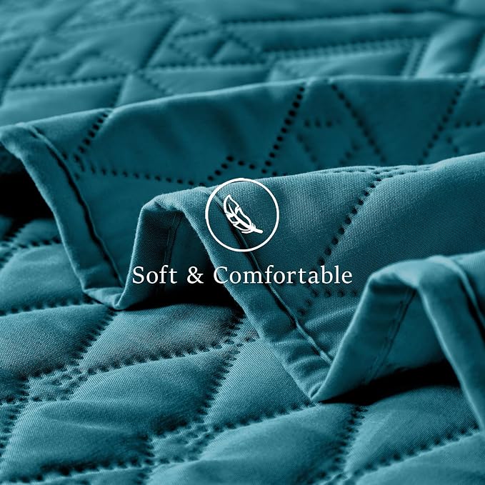 akkialla Full/Queen Quilt Set, Teal Lightweight Microfiber Bedspread Coverlet, Boho Geometric Pattern, Soft All-Season Bedding, 3-Piece (1 Quilt, 2 Pillow Shams)